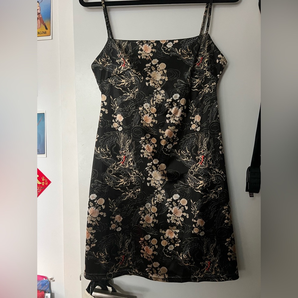 Satin dragon print mini dress